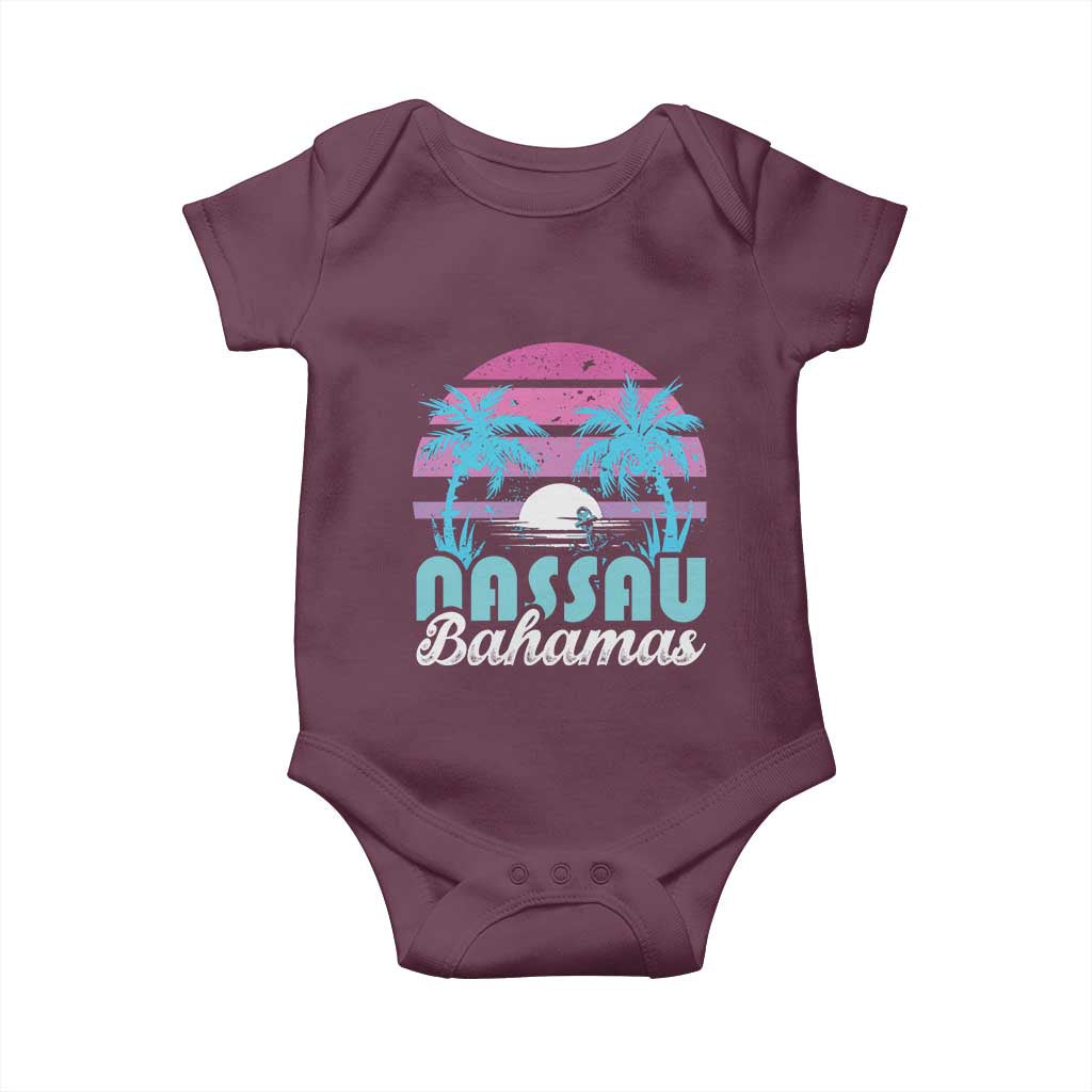Vintage Nassau Baby Onesie Tropical Island Palm Trees Beach Bahamas Vacation TS10 Maroon Print Your Wear