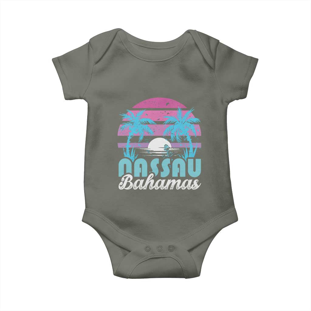 Vintage Nassau Baby Onesie Tropical Island Palm Trees Beach Bahamas Vacation TS10 Military Green Print Your Wear