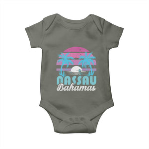 Vintage Nassau Baby Onesie Tropical Island Palm Trees Beach Bahamas Vacation TS10 Military Green Print Your Wear