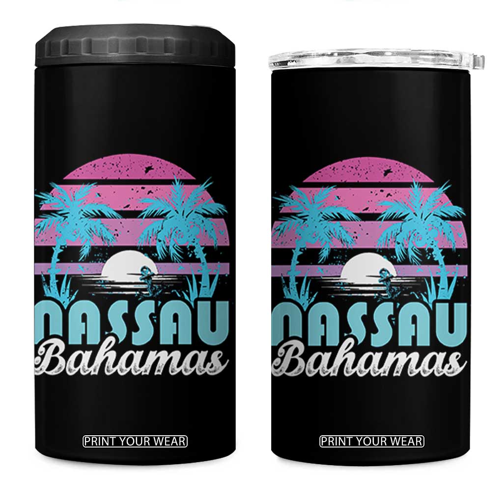 Vintage Nassau 4 in 1 Can Cooler Tumbler Tropical Island Palm Trees Beach Bahamas Vacation TS10 One Size: 16 oz Black Print Your Wear