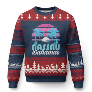Vintage Nassau Ugly Christmas Sweater Tropical Island Palm Trees Beach Bahamas Vacation TS10 Navy Red Print Your Wear