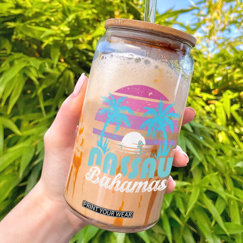 Vintage Nassau Glass Can Tropical Island Palm Trees Beach Bahamas Vacation TS10 Black Print Your Wear