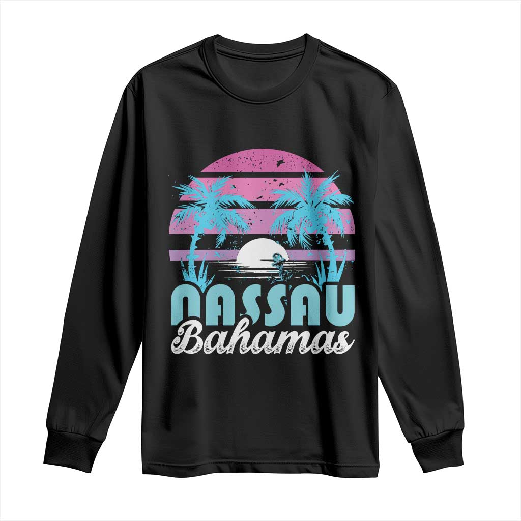 Vintage Nassau Long Sleeve Shirt Tropical Island Palm Trees Beach Bahamas Vacation TS10 Black Print Your Wear