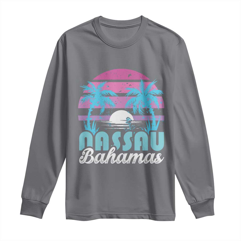 Vintage Nassau Long Sleeve Shirt Tropical Island Palm Trees Beach Bahamas Vacation TS10 Charcoal Print Your Wear