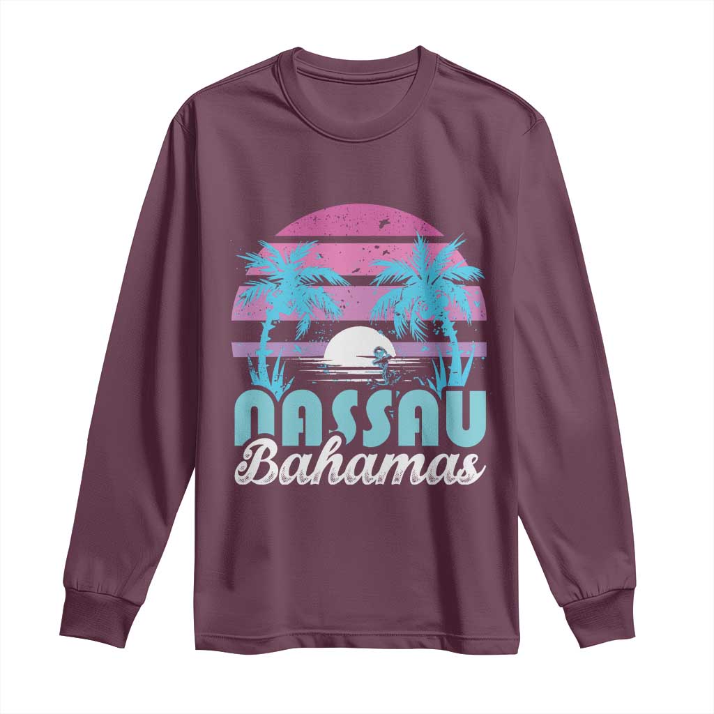 Vintage Nassau Long Sleeve Shirt Tropical Island Palm Trees Beach Bahamas Vacation TS10 Maroon Print Your Wear