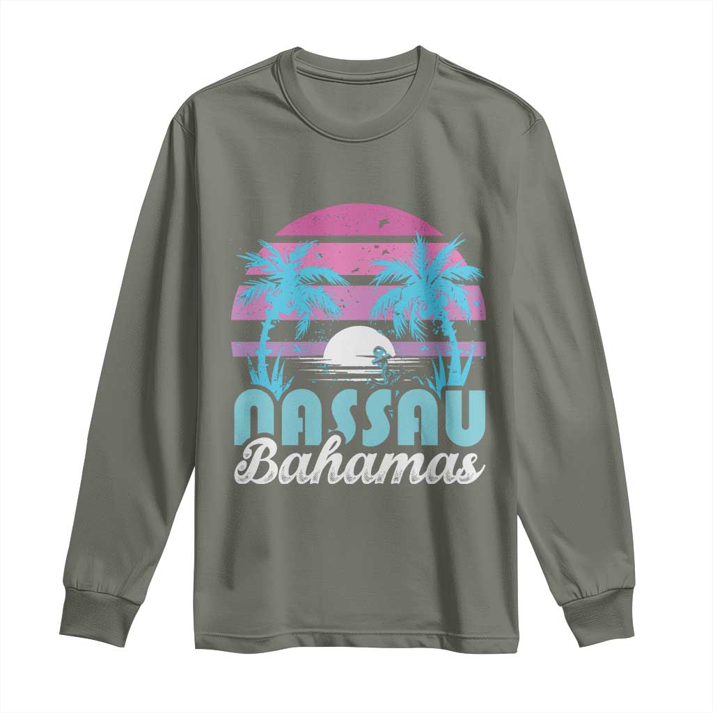 Vintage Nassau Long Sleeve Shirt Tropical Island Palm Trees Beach Bahamas Vacation TS10 Military Green Print Your Wear