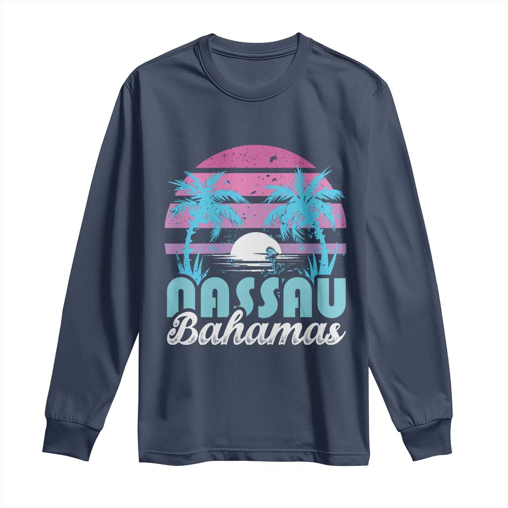 Vintage Nassau Long Sleeve Shirt Tropical Island Palm Trees Beach Bahamas Vacation TS10 Navy Print Your Wear