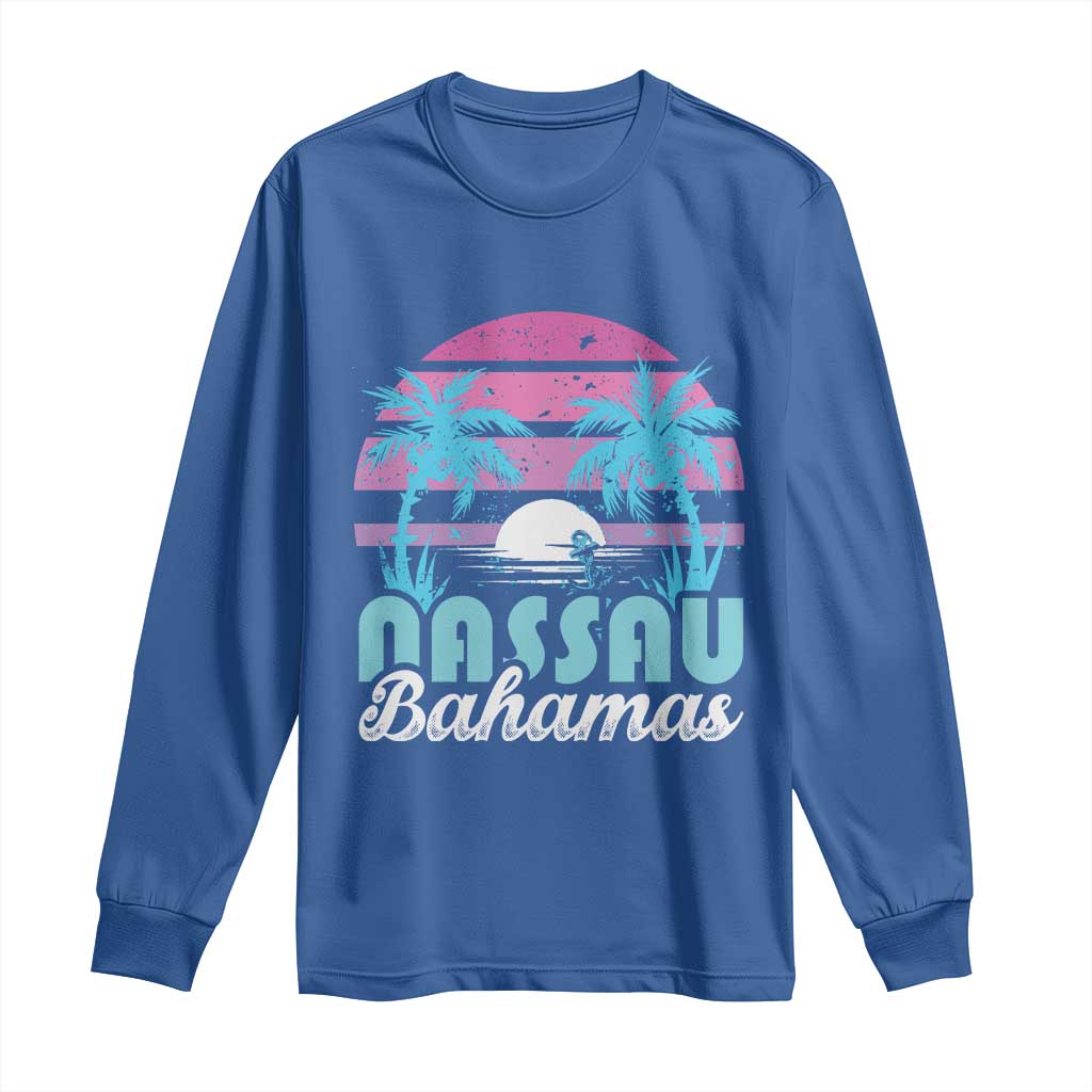 Vintage Nassau Long Sleeve Shirt Tropical Island Palm Trees Beach Bahamas Vacation TS10 Royal Blue Print Your Wear