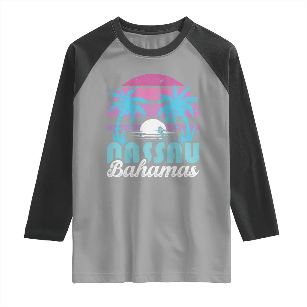 Vintage Nassau Raglan Shirt Tropical Island Palm Trees Beach Bahamas Vacation TS10 Sport Gray Black Print Your Wear
