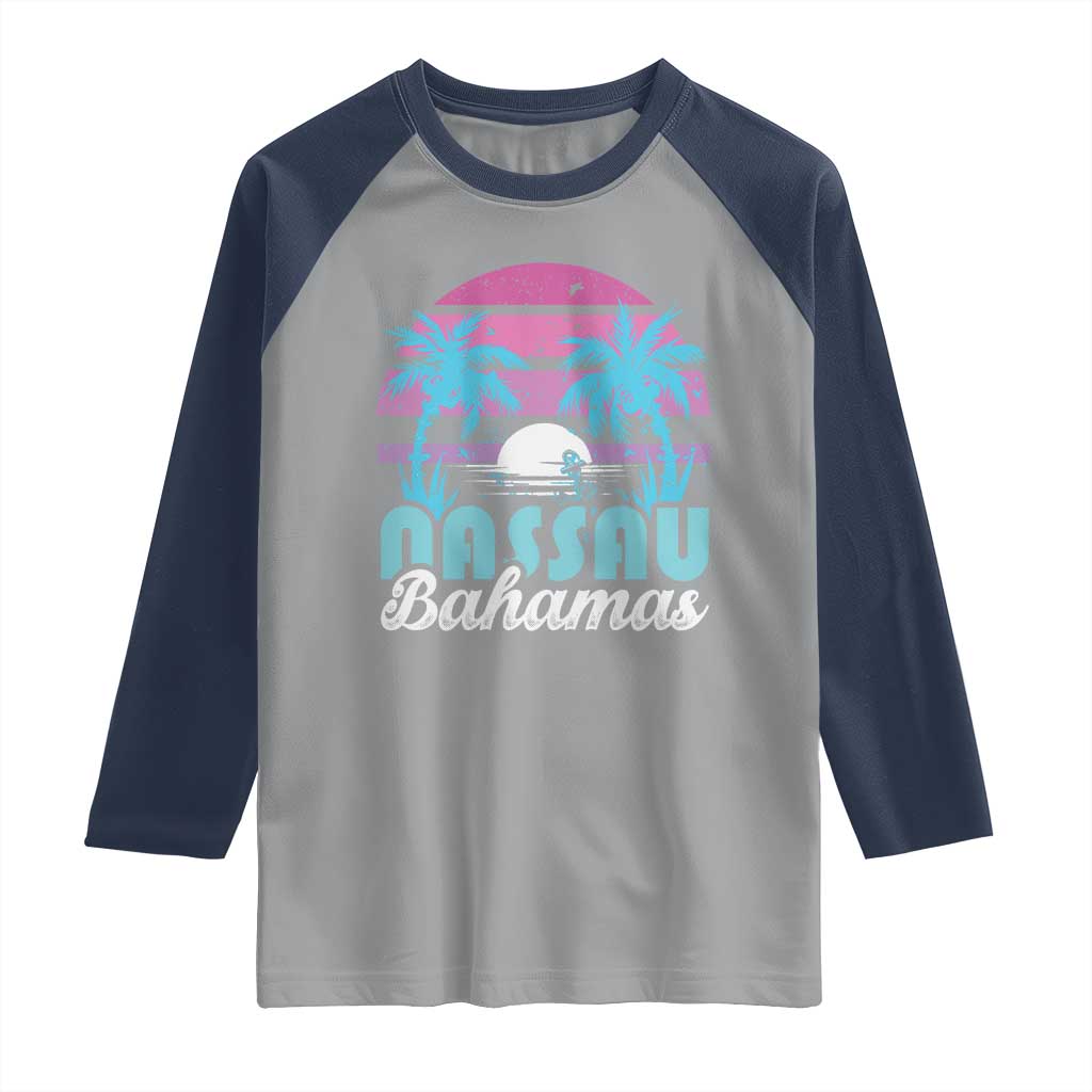 Vintage Nassau Raglan Shirt Tropical Island Palm Trees Beach Bahamas Vacation TS10 Sport Gray Navy Print Your Wear