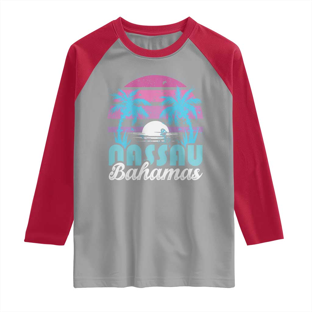 Vintage Nassau Raglan Shirt Tropical Island Palm Trees Beach Bahamas Vacation TS10 Sport Gray Red Print Your Wear