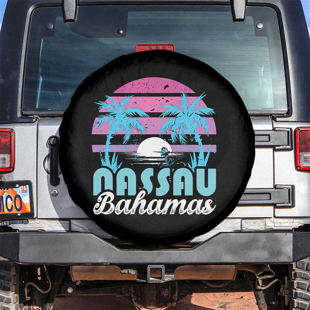 Vintage Nassau Spare Tire Cover Tropical Island Palm Trees Beach Bahamas Vacation TS10 No hole Black Print Your Wear