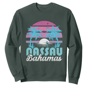 Vintage Nassau Sweatshirt Tropical Island Palm Trees Beach Bahamas Vacation TS10 Dark Forest Green Print Your Wear