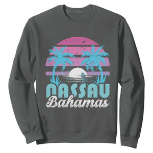 Vintage Nassau Sweatshirt Tropical Island Palm Trees Beach Bahamas Vacation TS10 Dark Heather Print Your Wear