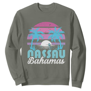 Vintage Nassau Sweatshirt Tropical Island Palm Trees Beach Bahamas Vacation TS10 Military Green Print Your Wear