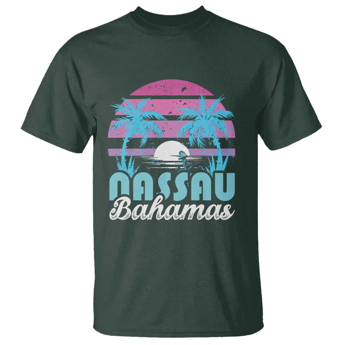 Vintage Nassau T Shirt Tropical Island Palm Trees Beach Bahamas Vacation TS10 Dark Forest Green Print Your Wear