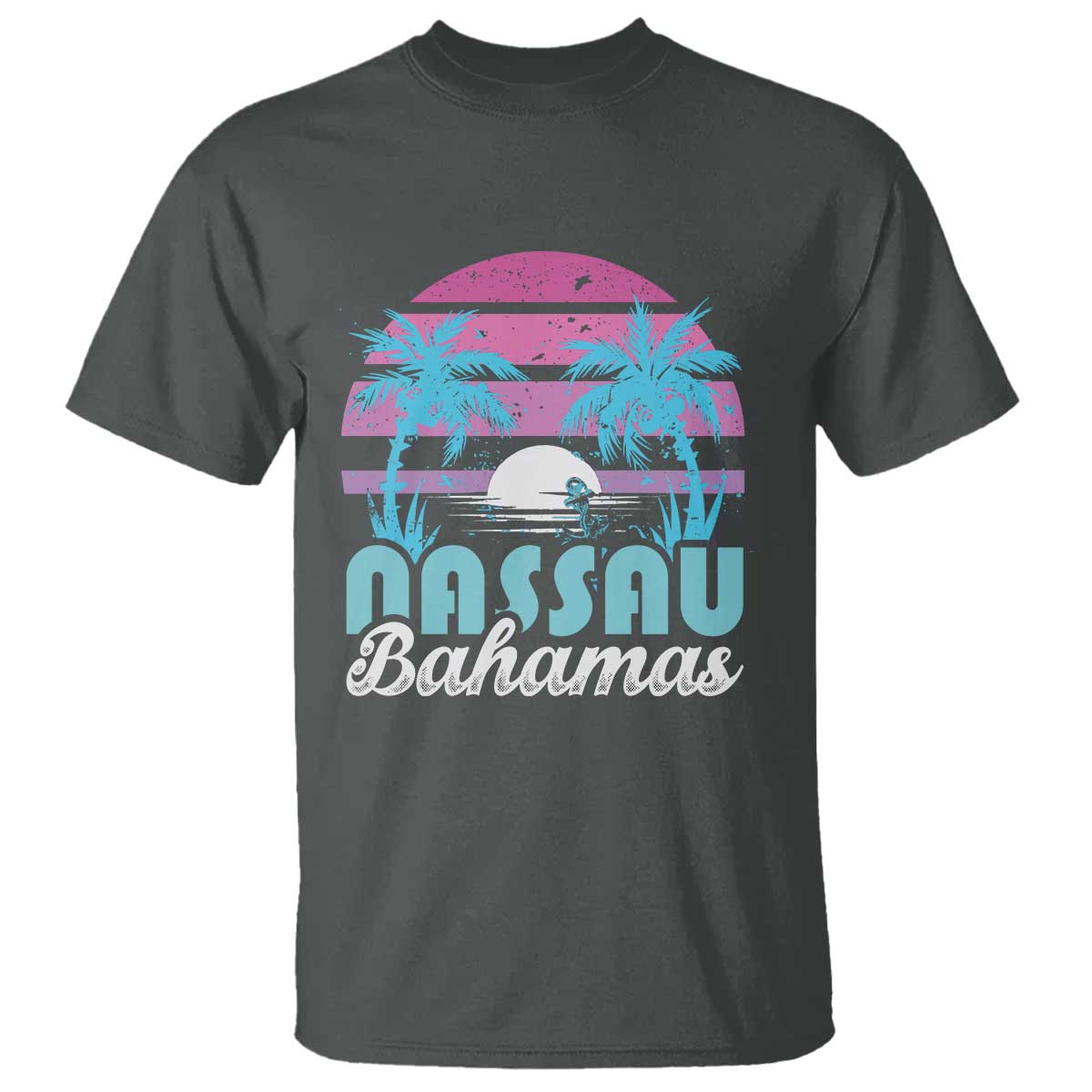 Vintage Nassau T Shirt Tropical Island Palm Trees Beach Bahamas Vacation TS10 Dark Heather Print Your Wear
