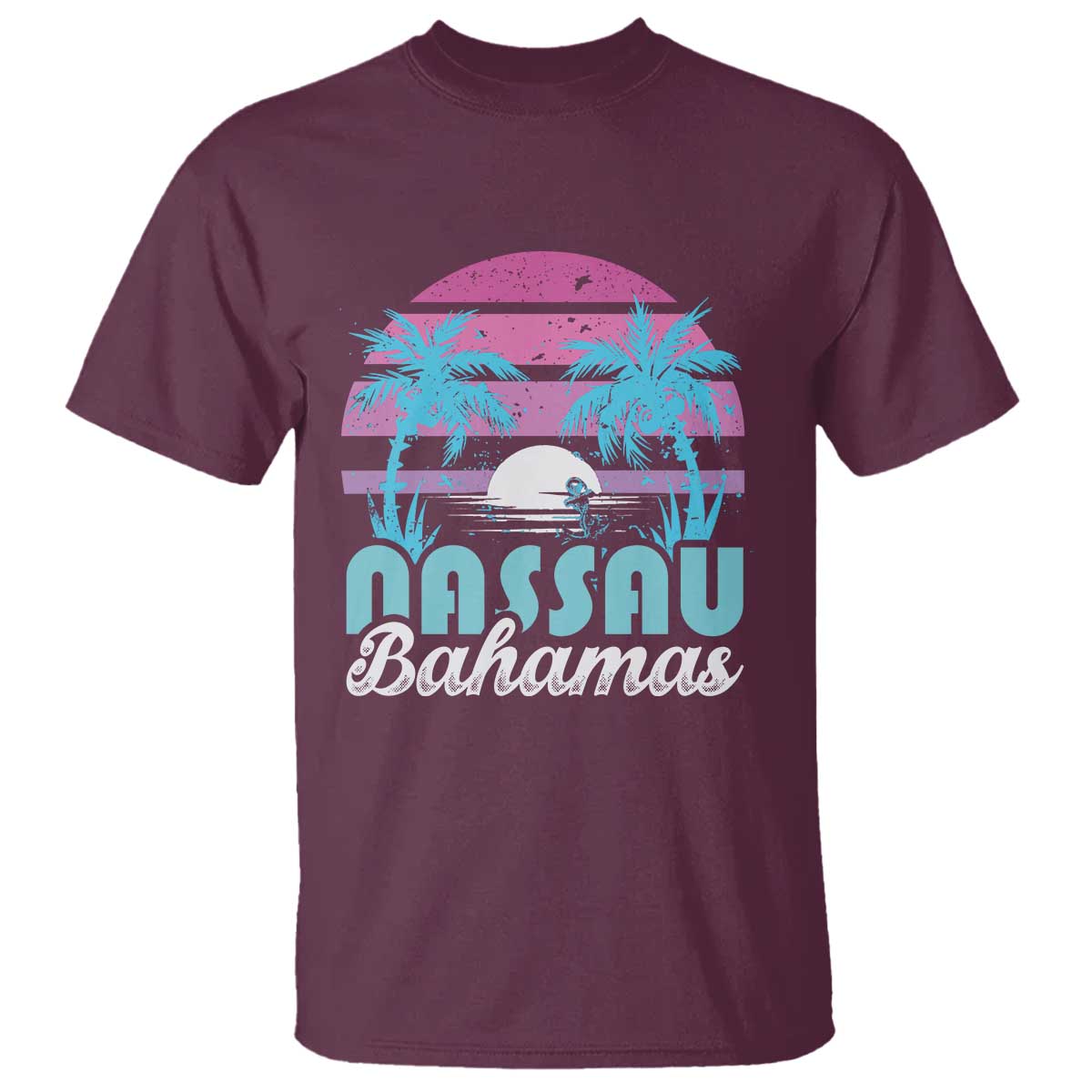 Vintage Nassau T Shirt Tropical Island Palm Trees Beach Bahamas Vacation TS10 Maroon Print Your Wear