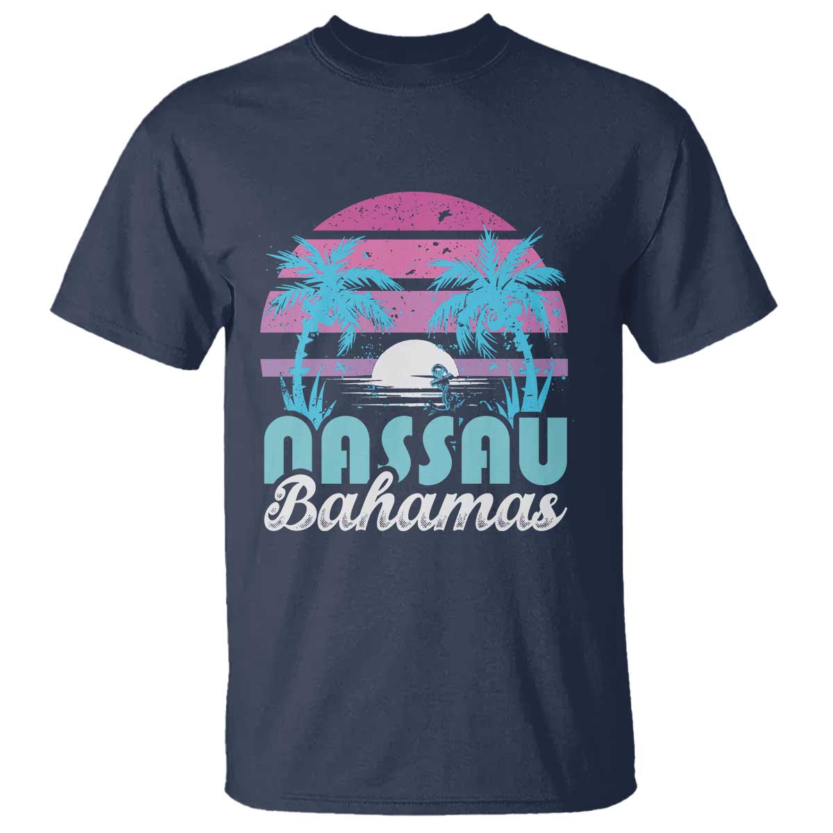 Vintage Nassau T Shirt Tropical Island Palm Trees Beach Bahamas Vacation TS10 Navy Print Your Wear