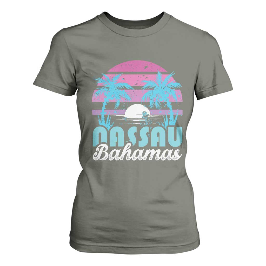 Vintage Nassau T Shirt For Women Tropical Island Palm Trees Beach Bahamas Vacation TS10 Military Green Print Your Wear