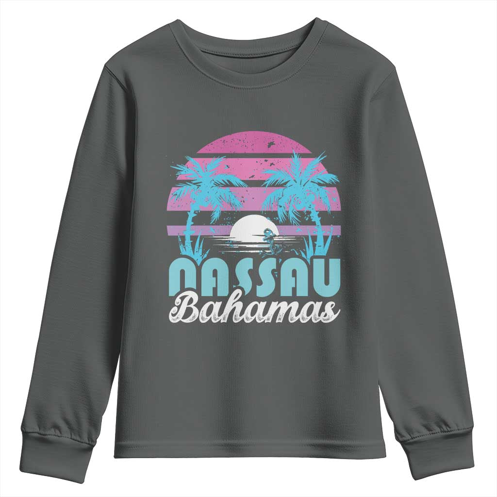Vintage Nassau Youth Sweatshirt Tropical Island Palm Trees Beach Bahamas Vacation TS10 Dark Heather Print Your Wear