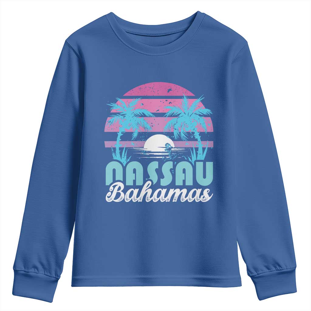 Vintage Nassau Youth Sweatshirt Tropical Island Palm Trees Beach Bahamas Vacation TS10 Royal Blue Print Your Wear