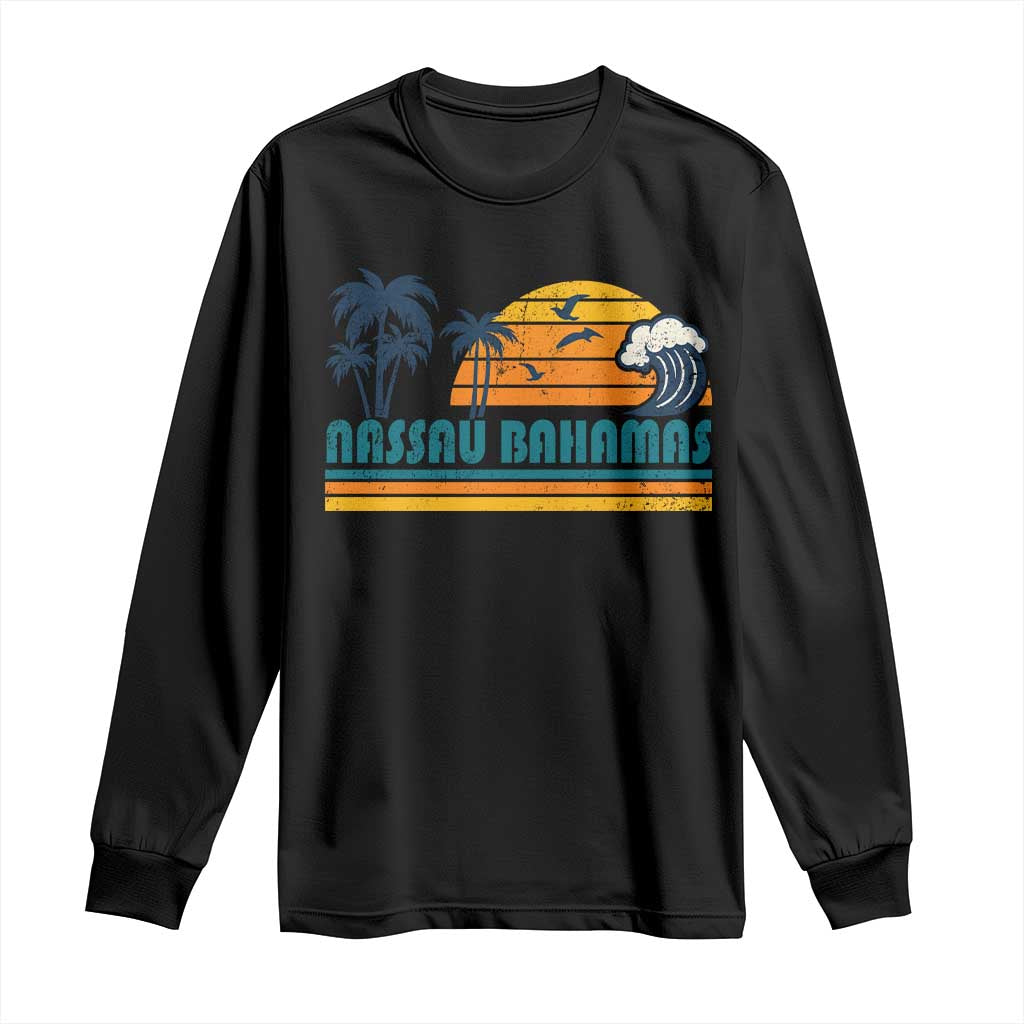 Vintage Nassau Long Sleeve Shirt Bahamas Vacation Beach Summer Retro Sunset TS10 Black Print Your Wear