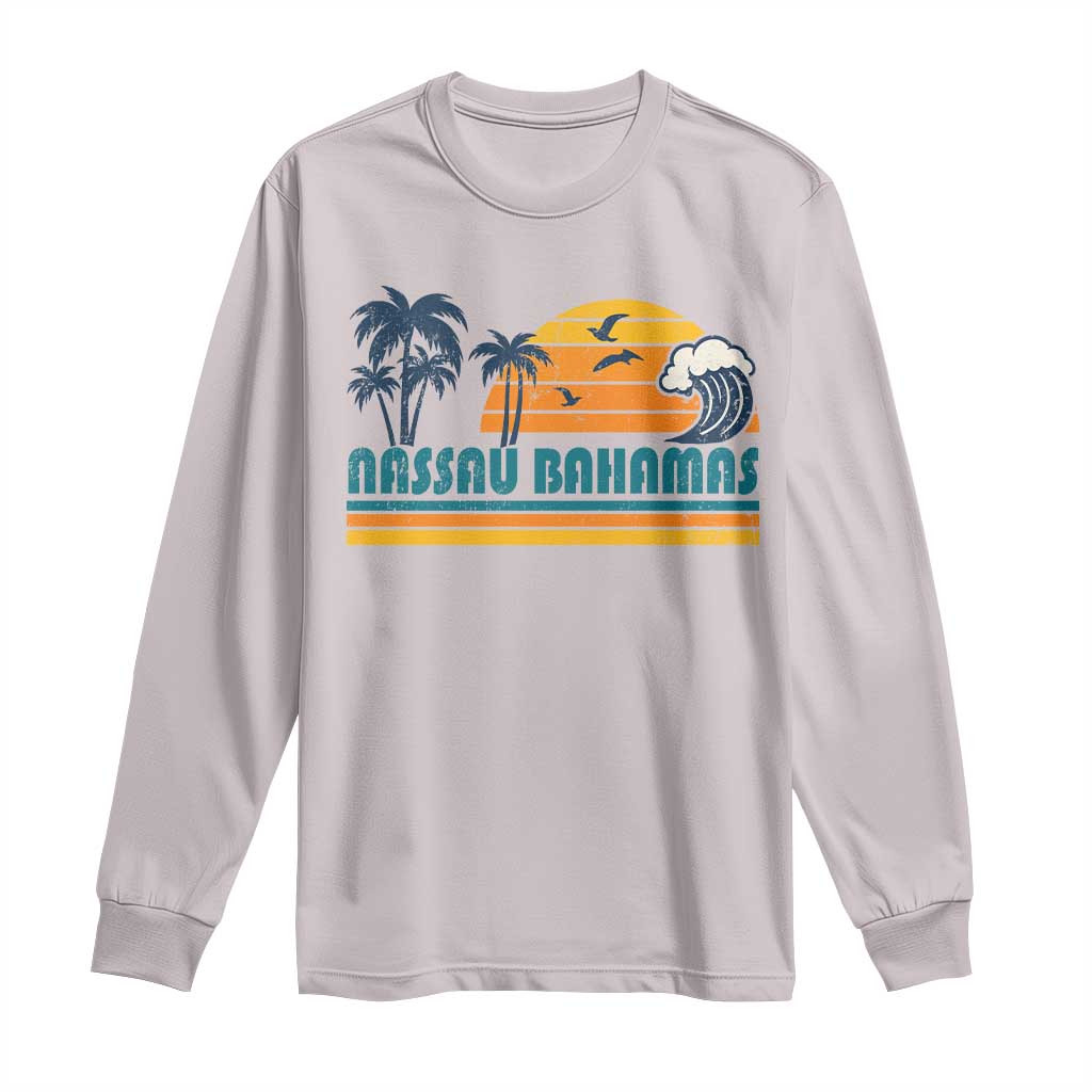 Vintage Nassau Long Sleeve Shirt Bahamas Vacation Beach Summer Retro Sunset TS10 Ice Gray Print Your Wear