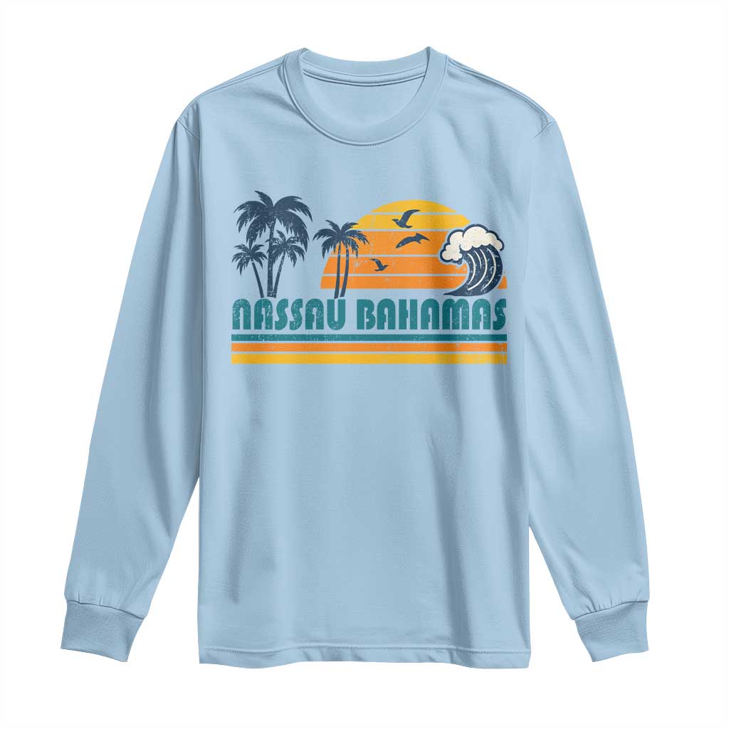 Vintage Nassau Long Sleeve Shirt Bahamas Vacation Beach Summer Retro Sunset TS10 Light Blue Print Your Wear