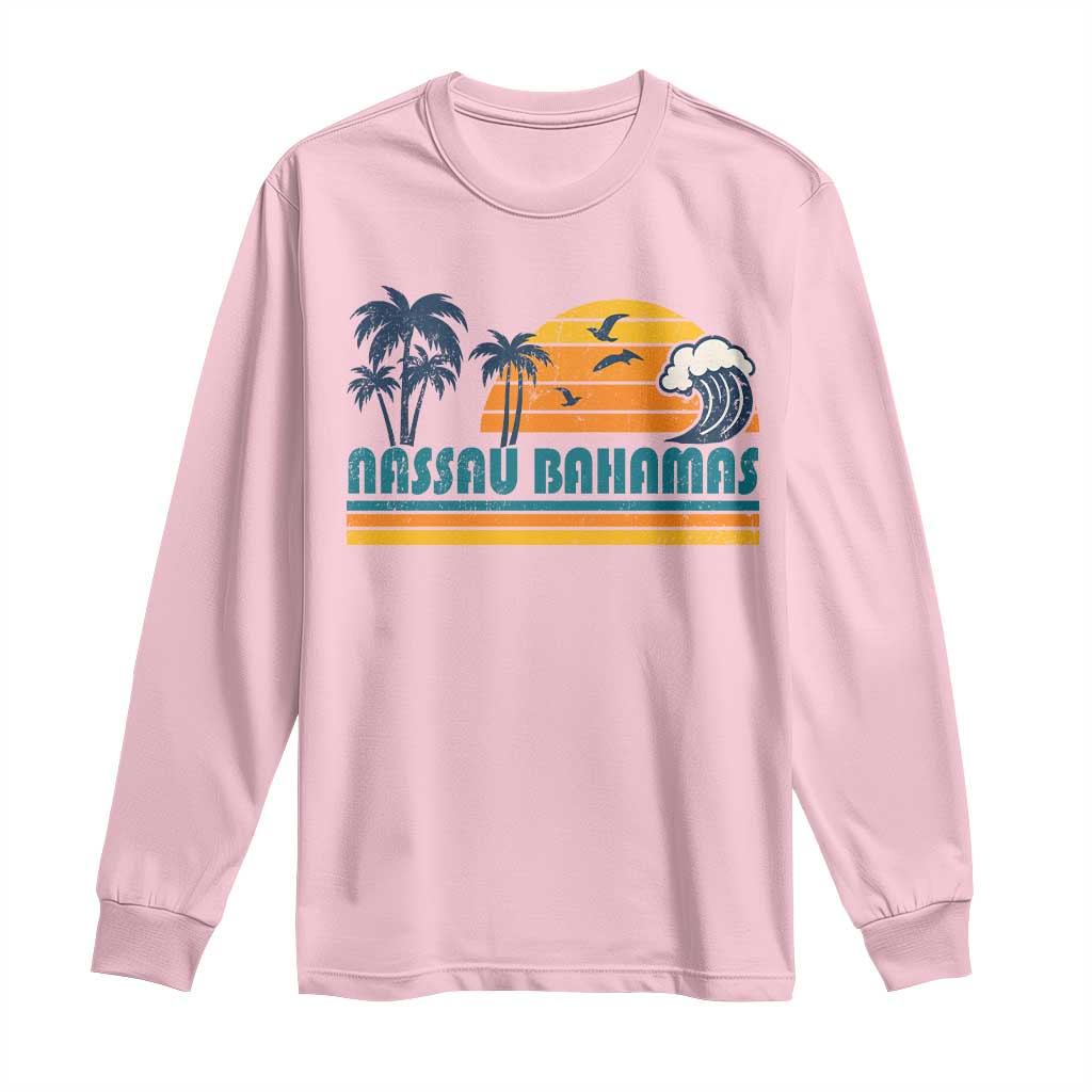 Vintage Nassau Long Sleeve Shirt Bahamas Vacation Beach Summer Retro Sunset TS10 Light Pink Print Your Wear