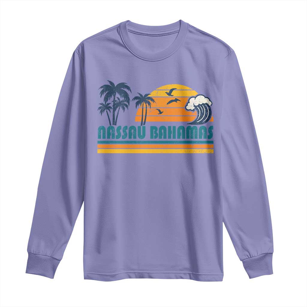Vintage Nassau Long Sleeve Shirt Bahamas Vacation Beach Summer Retro Sunset TS10 Violet Print Your Wear