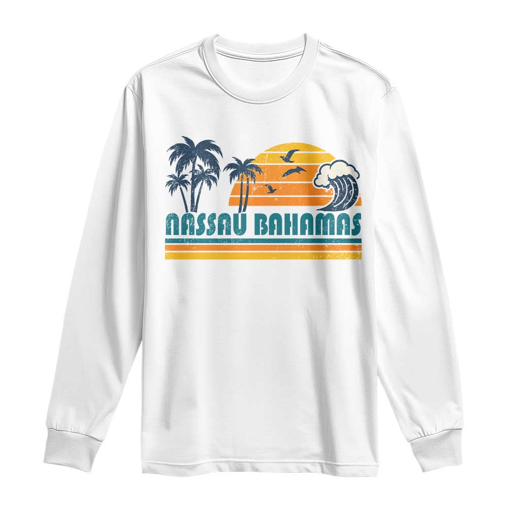 Vintage Nassau Long Sleeve Shirt Bahamas Vacation Beach Summer Retro Sunset TS10 White Print Your Wear