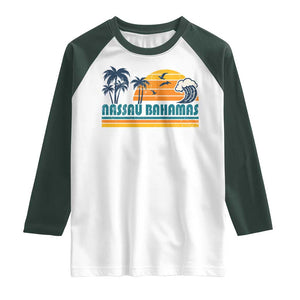 Vintage Nassau Raglan Shirt Bahamas Vacation Beach Summer Retro Sunset TS10 White Dark Forest Green Print Your Wear