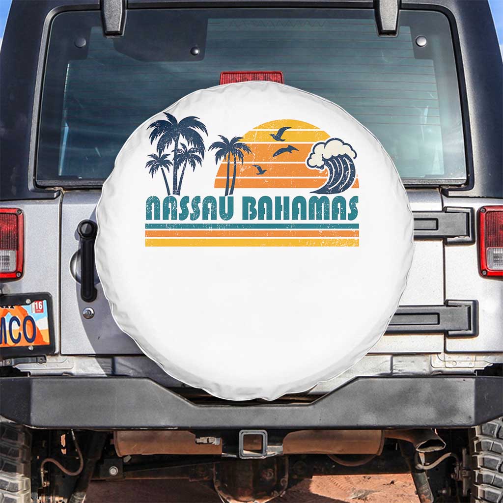 Vintage Nassau Spare Tire Cover Bahamas Vacation Beach Summer Retro Sunset TS10 No hole White Print Your Wear