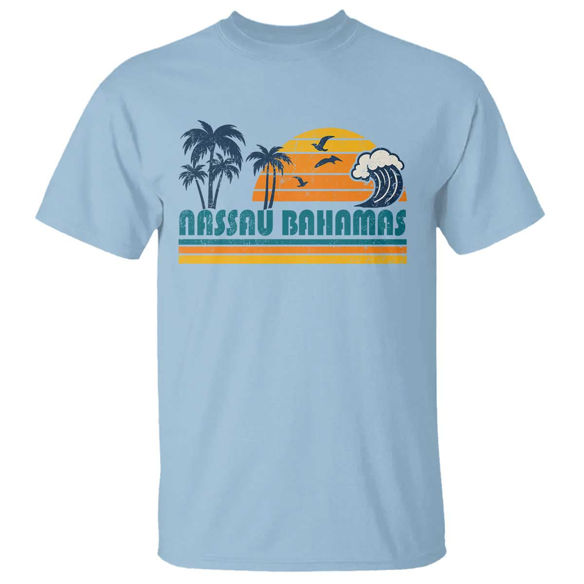 Vintage Nassau T Shirt Bahamas Vacation Beach Summer Retro Sunset TS10 Light Blue Print Your Wear