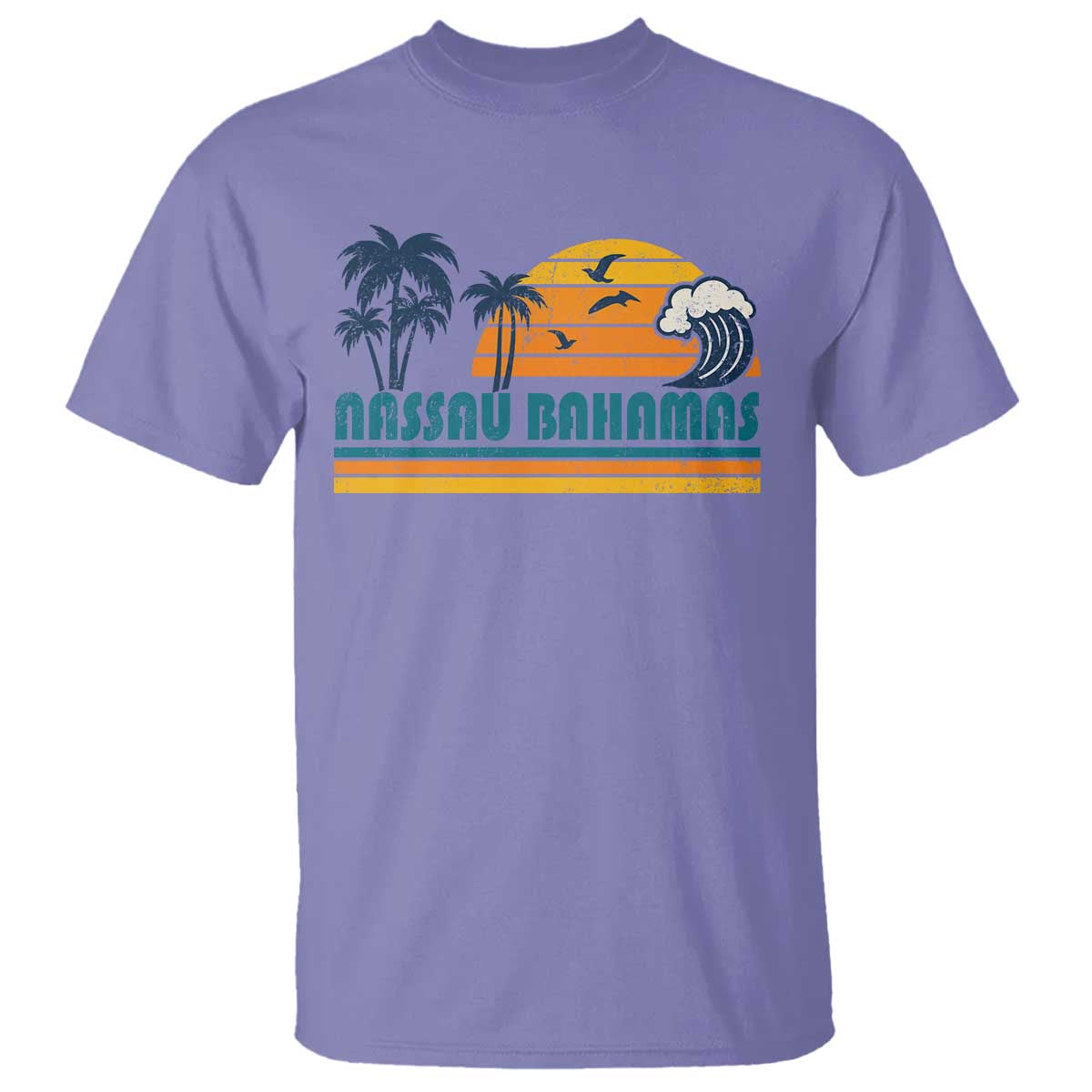 Vintage Nassau T Shirt Bahamas Vacation Beach Summer Retro Sunset TS10 Violet Print Your Wear