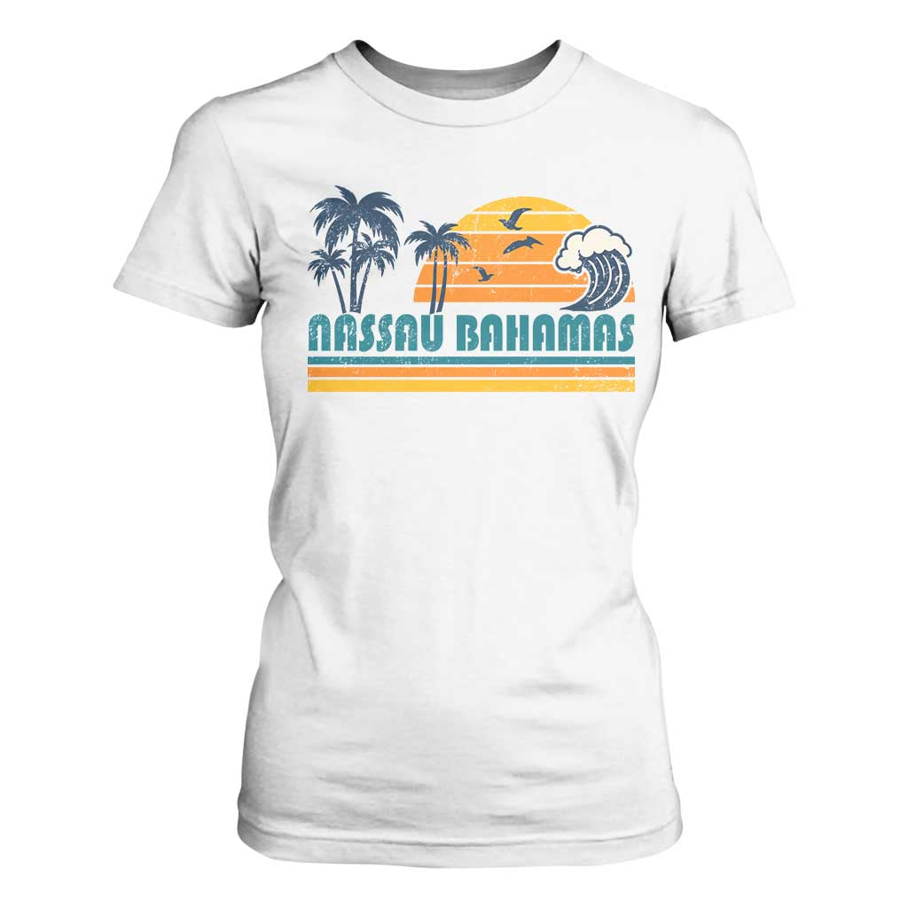 Vintage Nassau T Shirt For Women Bahamas Vacation Beach Summer Retro Sunset TS10 White Print Your Wear