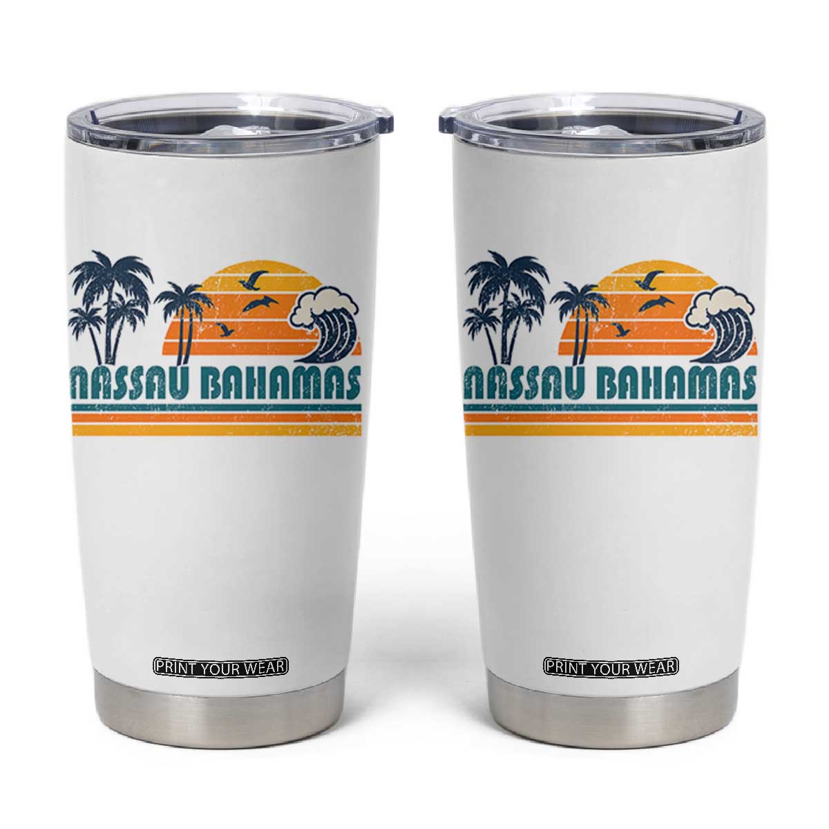 Vintage Nassau Tumbler Cup Bahamas Vacation Beach Summer Retro Sunset TS10 White Print Your Wear