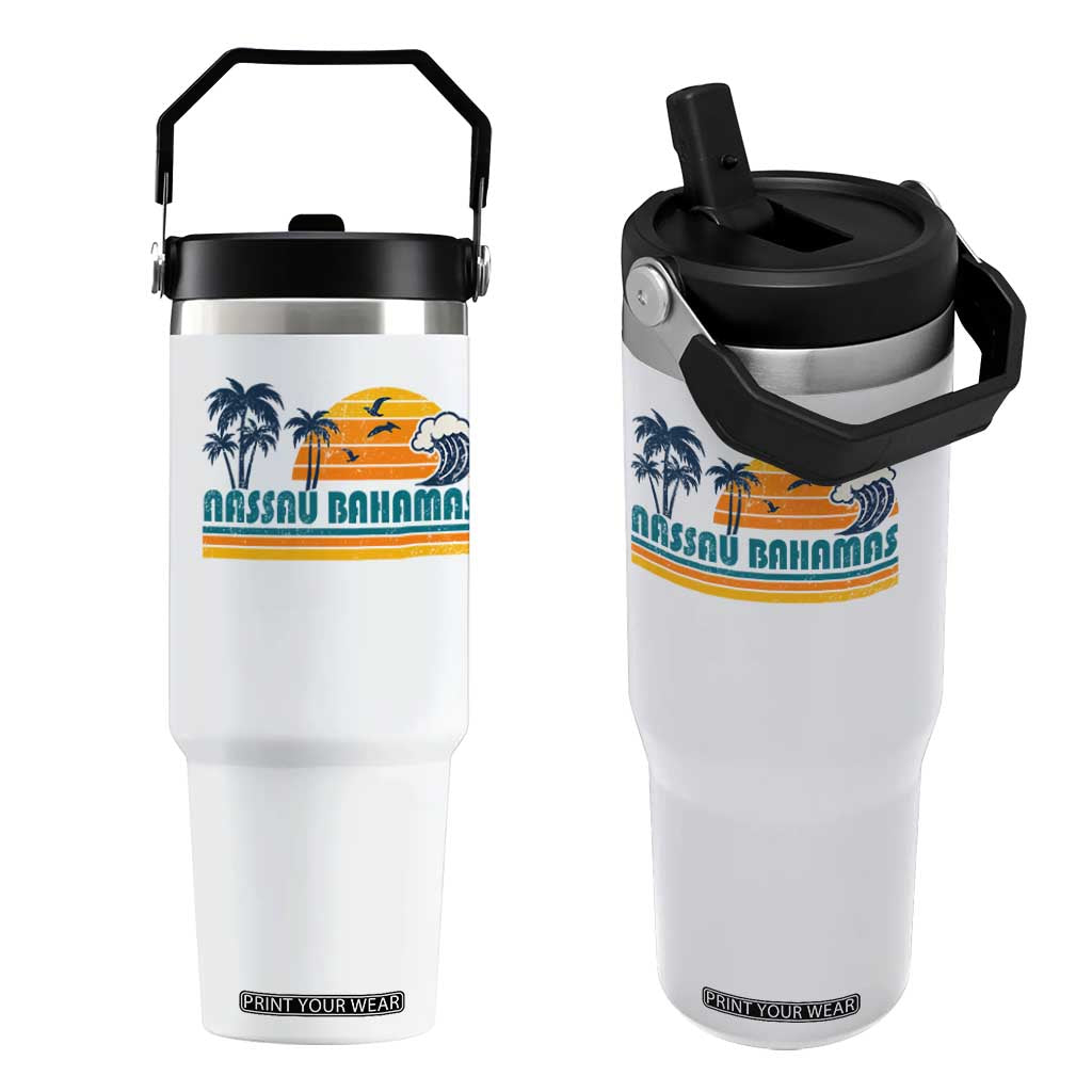 Vintage Nassau Flip Straw Tumbler Bahamas Vacation Beach Summer Retro Sunset TS10 One Size: 30 oz White Print Your Wear