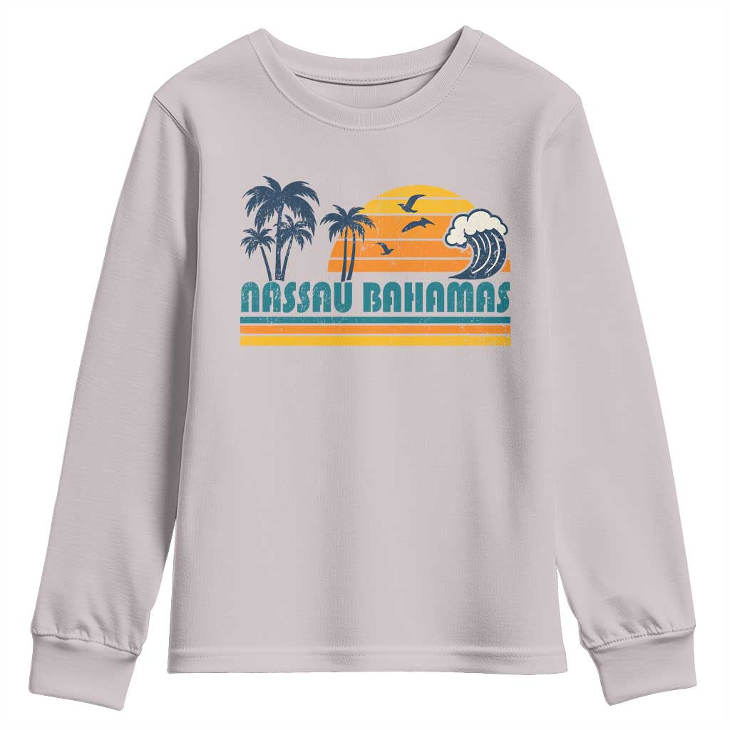 Vintage Nassau Youth Sweatshirt Bahamas Vacation Beach Summer Retro Sunset TS10 Ice Gray Print Your Wear
