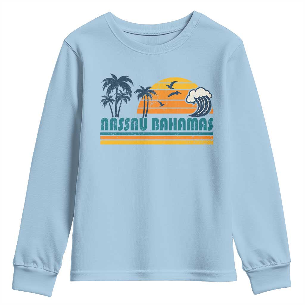 Vintage Nassau Youth Sweatshirt Bahamas Vacation Beach Summer Retro Sunset TS10 Light Blue Print Your Wear