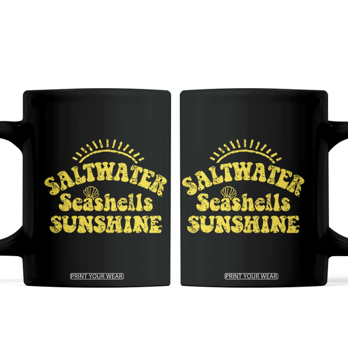 Saltwater Seashells Sunshine Coffee Mug Beach Summer Vacation Vintage 70's Retro TS10 Black Print Your Wear