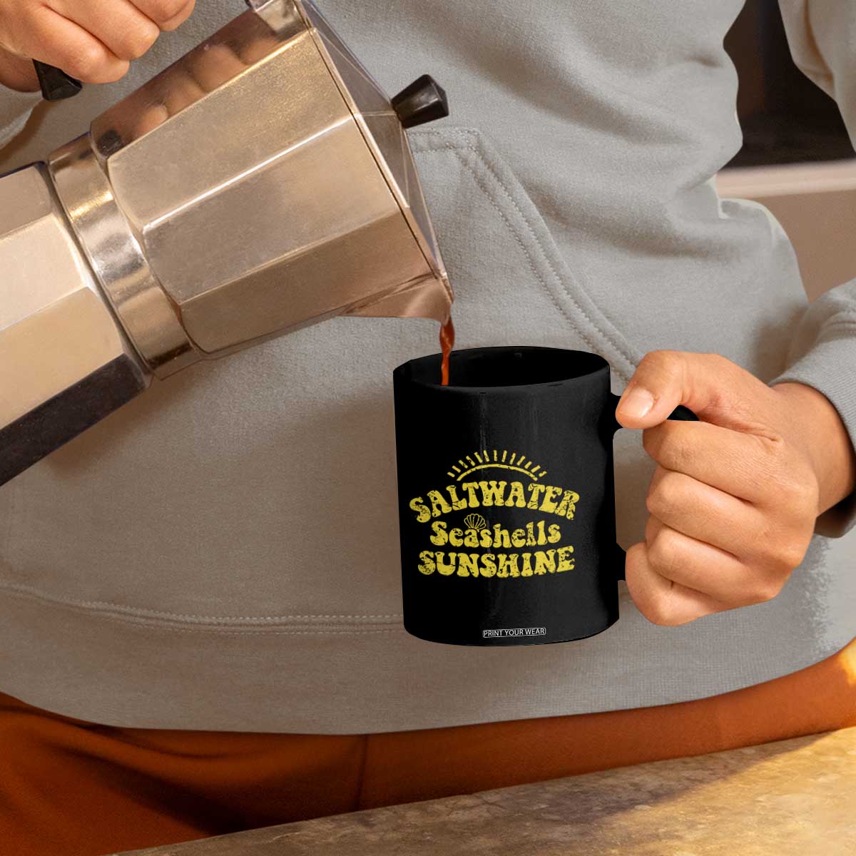Saltwater Seashells Sunshine Coffee Mug Beach Summer Vacation Vintage 70's Retro TS10 Print Your Wear