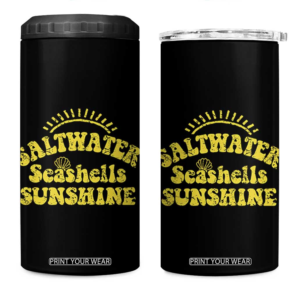 Saltwater Seashells Sunshine 4 in 1 Can Cooler Tumbler Beach Summer Vacation Vintage 70's Retro TS10 One Size: 16 oz Black Print Your Wear