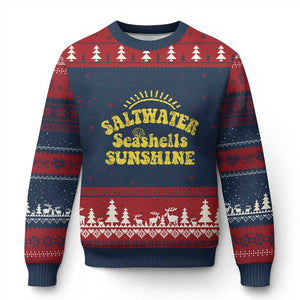 Saltwater Seashells Sunshine Ugly Christmas Sweater Beach Summer Vacation Vintage 70's Retro TS10 Navy Red Print Your Wear