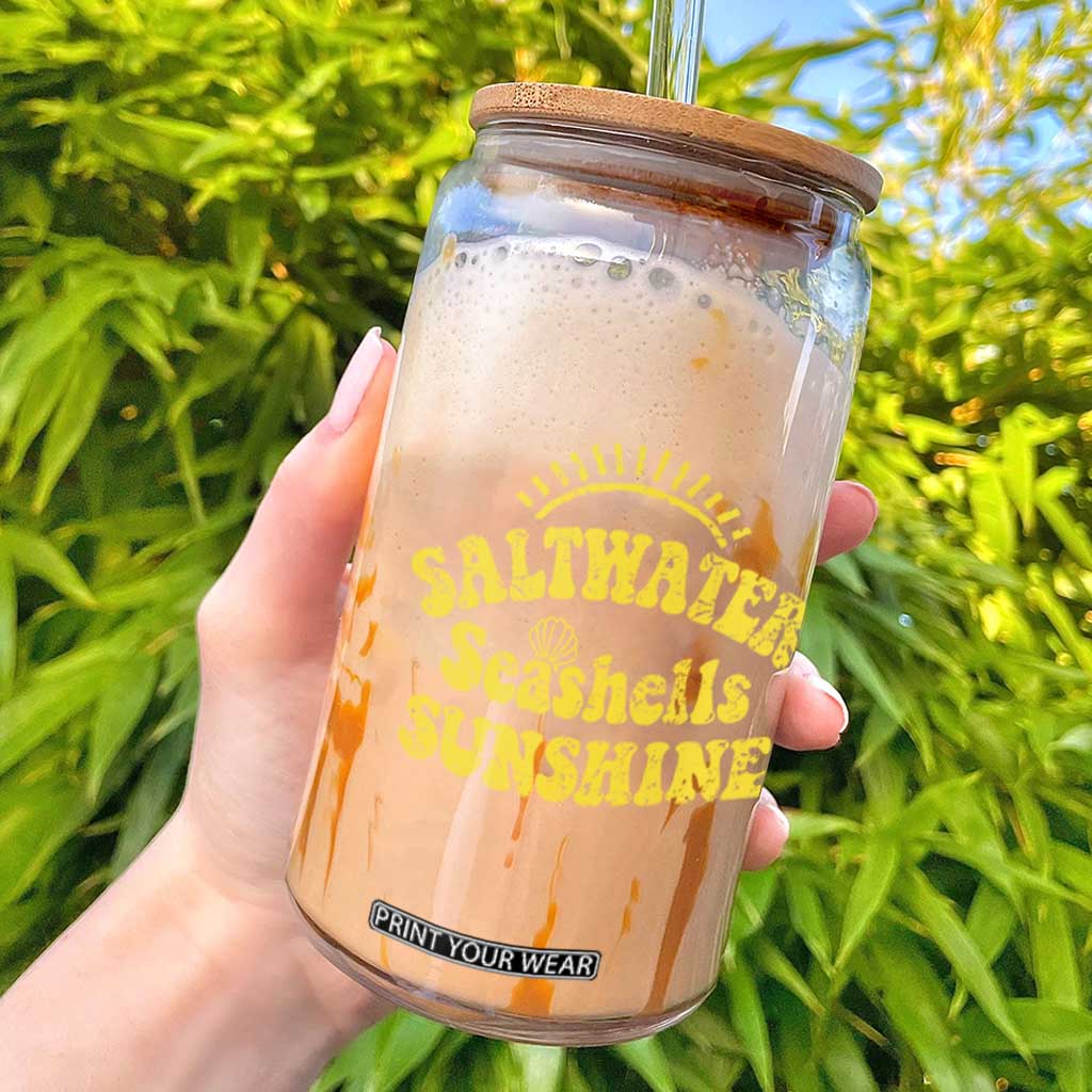 Saltwater Seashells Sunshine Glass Can Beach Summer Vacation Vintage 70's Retro TS10 Black Print Your Wear