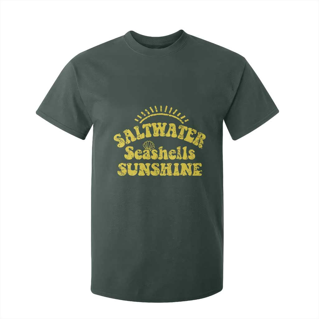 Saltwater Seashells Sunshine T Shirt For Kid Beach Summer Vacation Vintage 70's Retro TS10 Dark Forest Green Print Your Wear