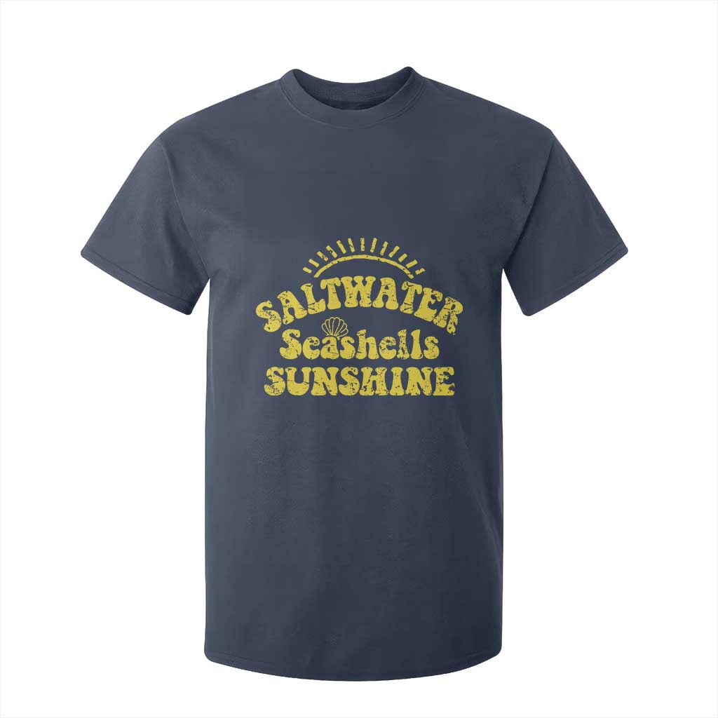 Saltwater Seashells Sunshine T Shirt For Kid Beach Summer Vacation Vintage 70's Retro TS10 Navy Print Your Wear