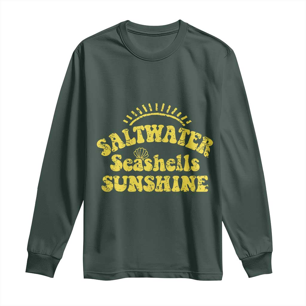 Saltwater Seashells Sunshine Long Sleeve Shirt Beach Summer Vacation Vintage 70's Retro TS10 Dark Forest Green Print Your Wear