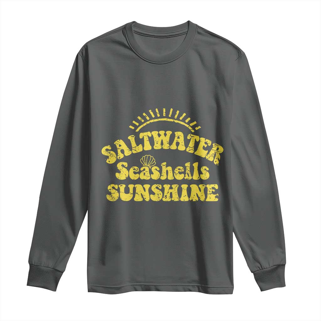 Saltwater Seashells Sunshine Long Sleeve Shirt Beach Summer Vacation Vintage 70's Retro TS10 Dark Heather Print Your Wear